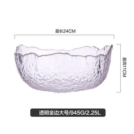 Cuenco de vidrio de corte dorado de estilo japonés, cuenco grande transparente Irregular para ensalada de verduras y frutas, cuenco rojo de Red, cuenco de postre: Grey