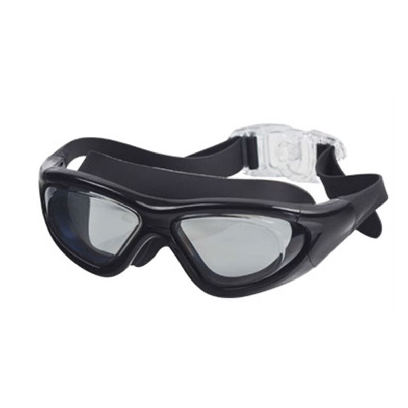 Fladt lys vidvinklet spejlet svømmebrille uden utæt anti-tåge-uv-beskyttelse: Sort