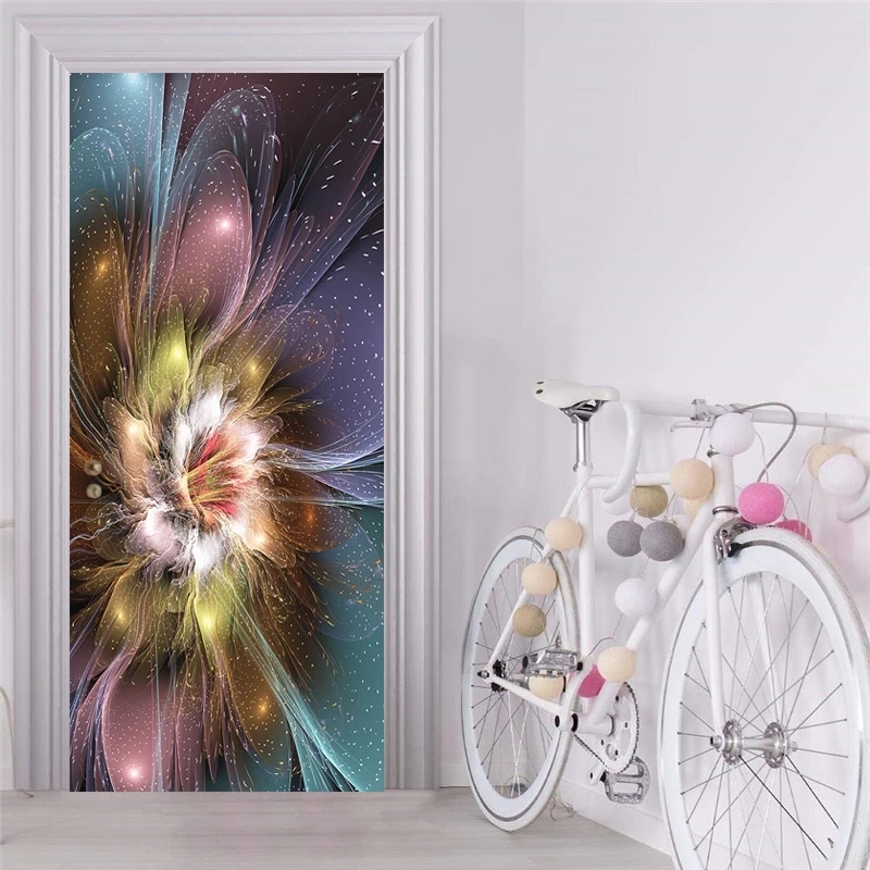 Moderne Abstracte Kunst Bloemen Behang 3D Deur Sticker Woonkamer Slaapkamer Creatieve Diy Thuis Stickers Pvc Waterdichte Deur Muurschilderingen