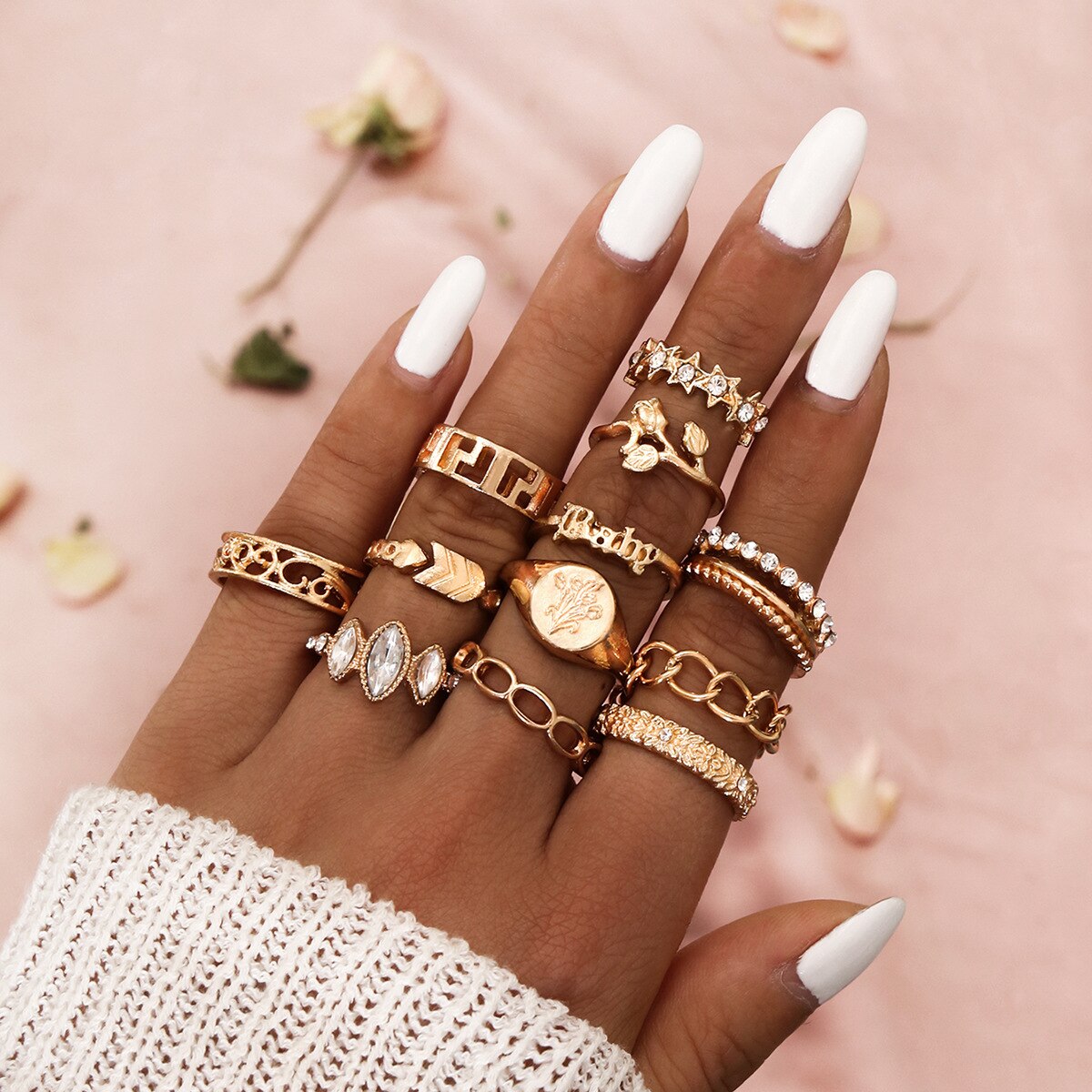 17 teile/satz Böhmischen Geometrische Schlange bilden Knöchel Ringe einstellen Für Frauen Kristall Finger Ring Weiblichen Boho hochzeit Schmuck: Dunkelblau