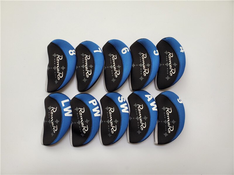 Golf Clubs Head Cover 10PCS RomaRo Golf Head Covers 456789PALS RomaRo Golf Iron Set Head Covers Black/Blue EMS