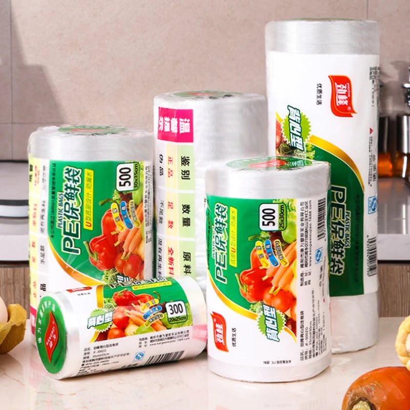 Poser for å holde mat fersk, opprullbare supermarkedposer, håndholdte plastposer til kjøkken for å holde seg fersk