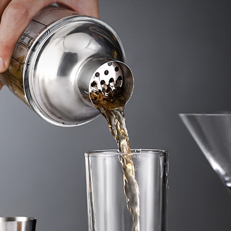 Scale Glass Cocktail Shaker Wine Mixer Shaker Bottle Fruit Juice Snow Double Cup Bar Martini Bartender Tool 400ML/14OZ