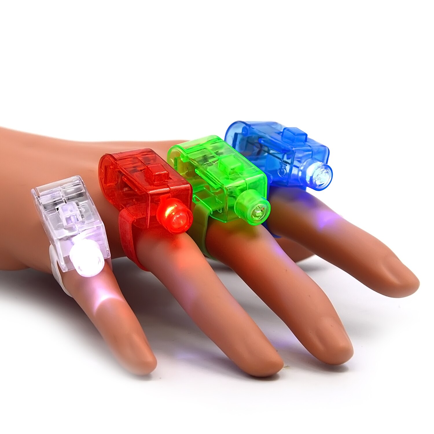 Novelty Kids 4 Mixed Color LED Flashing Finger White Flashlight Lights Lamp Toy Glowing Luminous Light up Finger Ring Toys