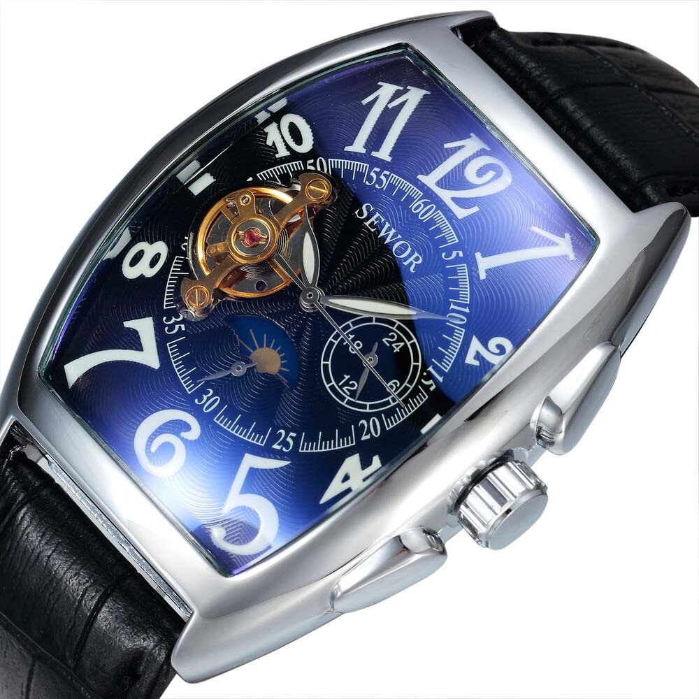 SEWOR Luxury Tourbillon Watches Men Automatic Mechanical Watches Tonneau Watches Casual Men Watches Moon Phase reloj