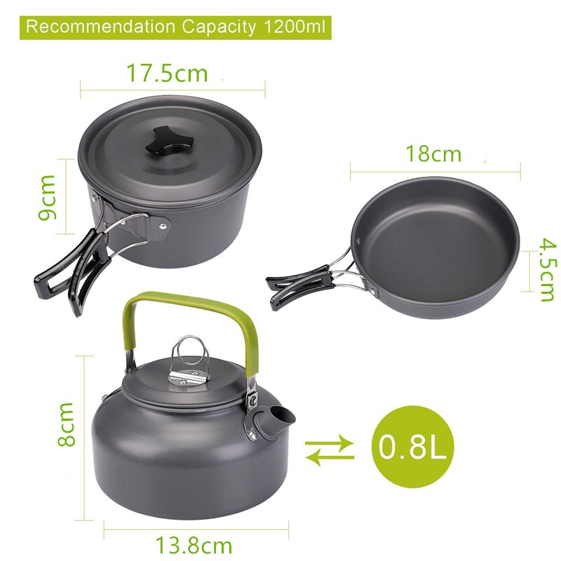 Utensilios de cocina portátiles de aleación de aluminio ultraligeros, 7 piezas, para acampar, cocina al aire libre, Picnic, vajilla, hervidor, sartén