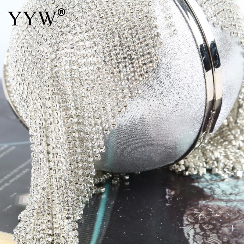 Sliver ball bag clutch Mini Tassels Clutch Diamonds Rhinestone Ring Handbag Clutches Round Ball Evening Bags For Women