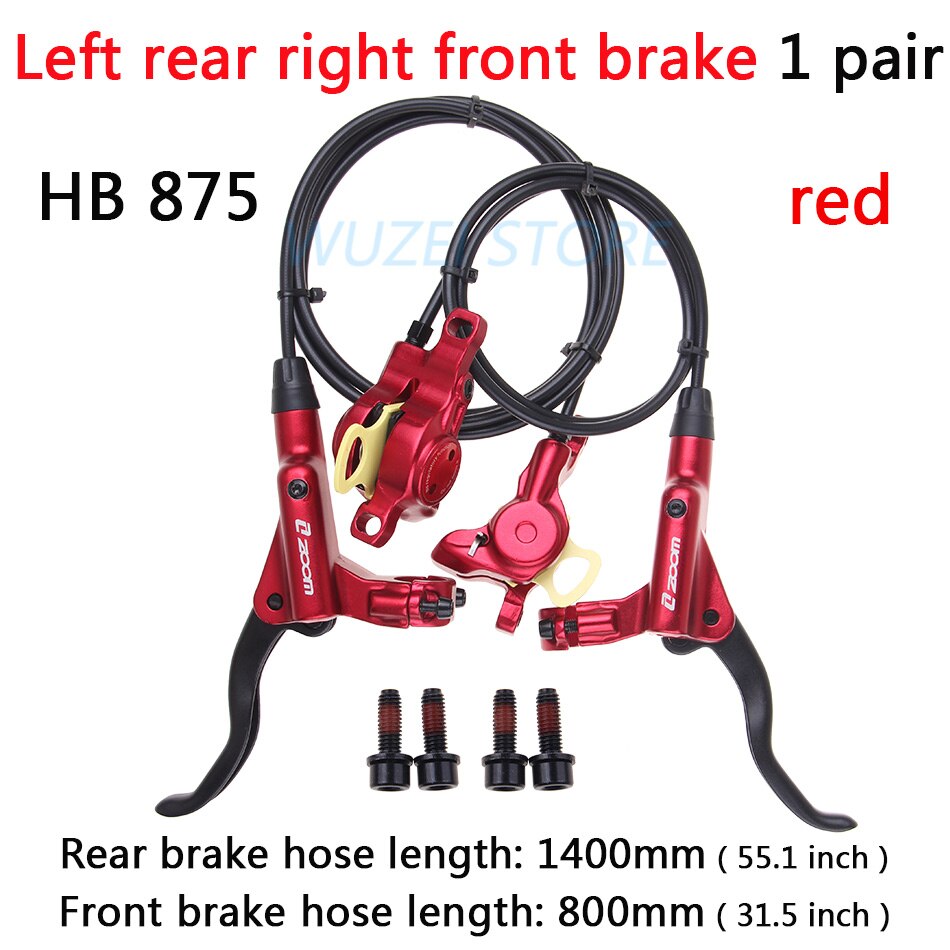 ZOOM-freno de HB-875 para bicicleta de montaña, frenos hidráulicos de 800/1400mm, juego de frenos de disco a presión de aceite para bicicleta de montaña, piezas para bicicleta delantera y trasera: Left R right F red