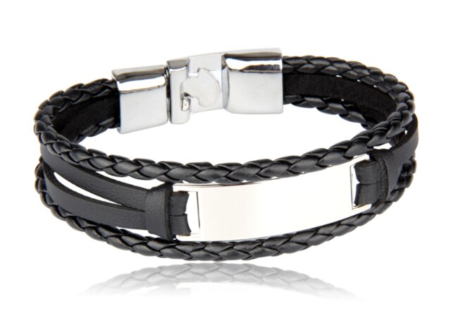 Regali di festa da nonna a mio nonno da bracciale in pelle con nome inciso multicolore retrò intrecciato a mano per uomo reggiseno in acciaio inossidabile: PBR1310-C