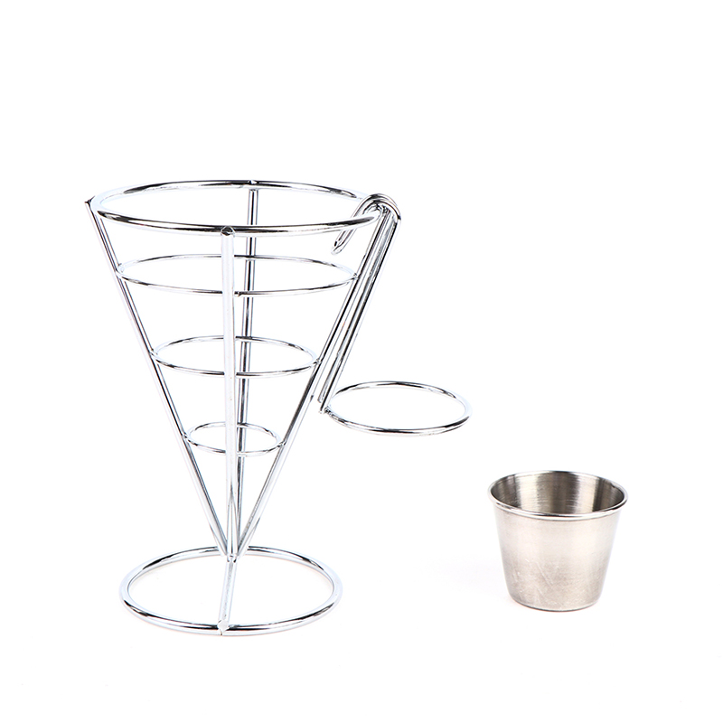 1 Set Stainless Steel French Fry Stand Cone Basket Holder for Fries Fish and Chips and Appetizers Kitchen Accessories Organizer