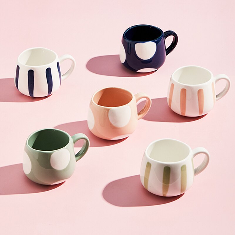360ml Cute Cute Ceramics Coffee Mug Geometric Handmade Mugs Drinkware Breakfast Milk Tea Water Cup With Handle Cup