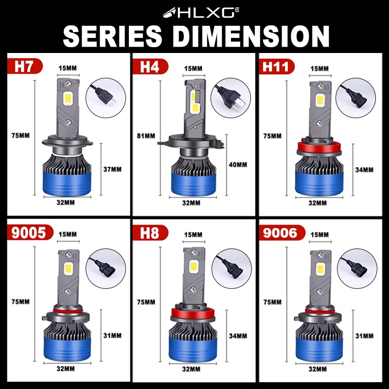 30000LM 100W 6000K Led H7 4300K HB3 9005 HB4 9006 9012 HIR2 H11 H8 H4 H1 Automobiles Auto Lamp Car Light Led Headlight 12V HLXG