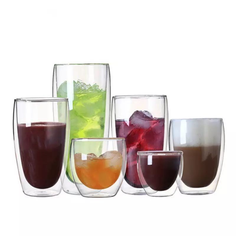 Wärme Beständig Glas Tasse Doppel Wand Coffe Becher Borosilikatglas Bier Becher 80/150/250/350/400ML Wasser Tasse Transparent Drink