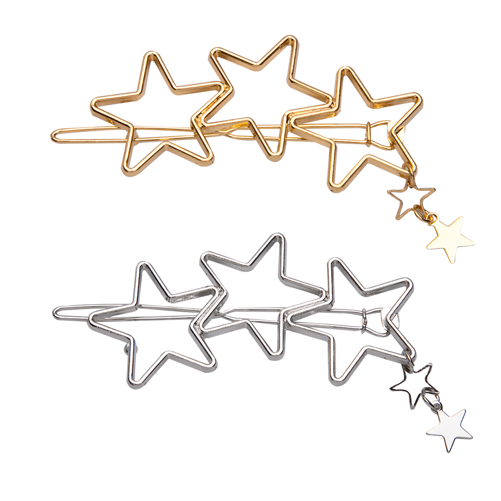 2Pcs Hollow Geometrische Haar Clip Voor Vrouwen Elegante Driehoekige Moon Star Cirkel Metalen Barrette Haarspeld Hoofd Accessorie