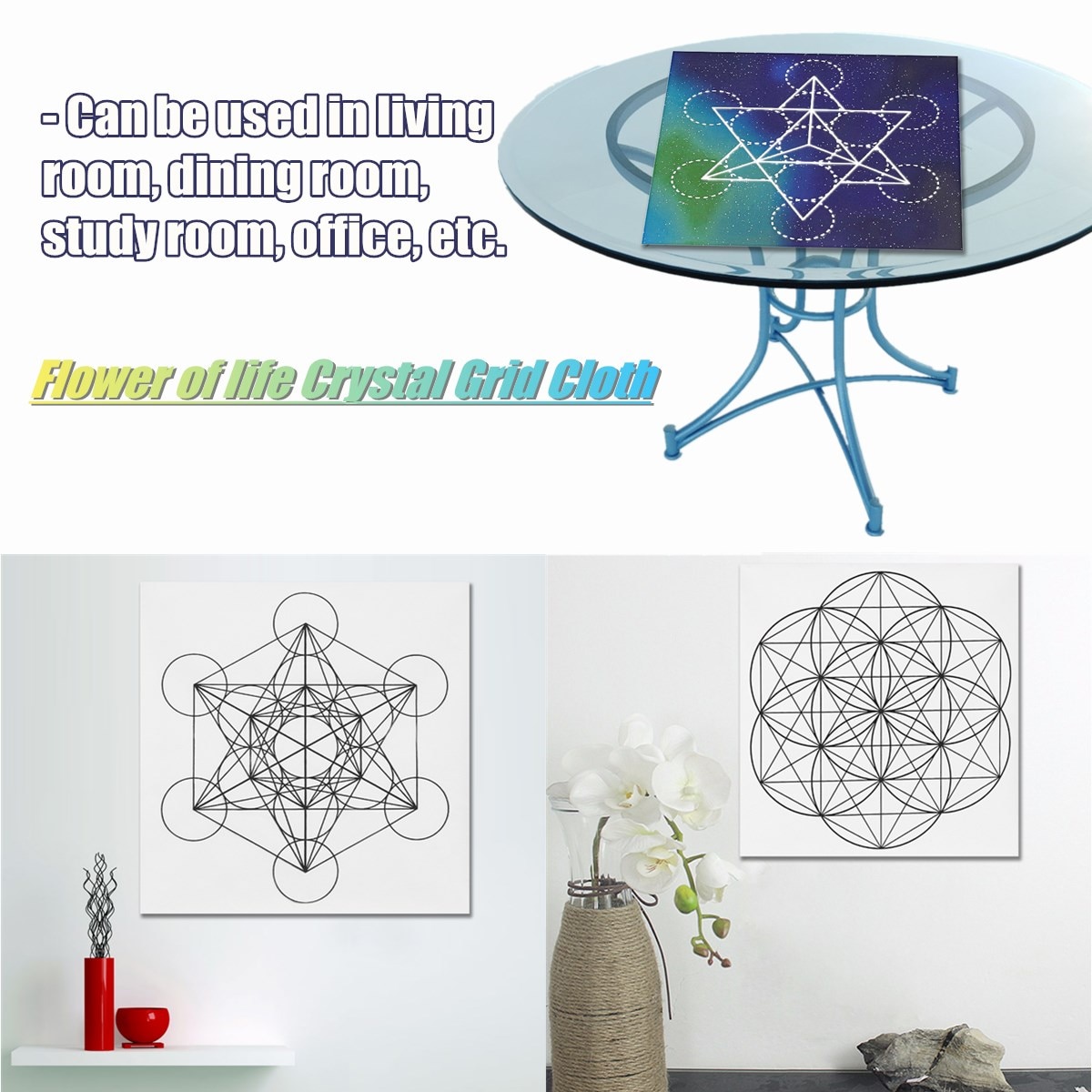 50*50cm blomst af liv krystalgitter klud hellig geometri helbredende dug