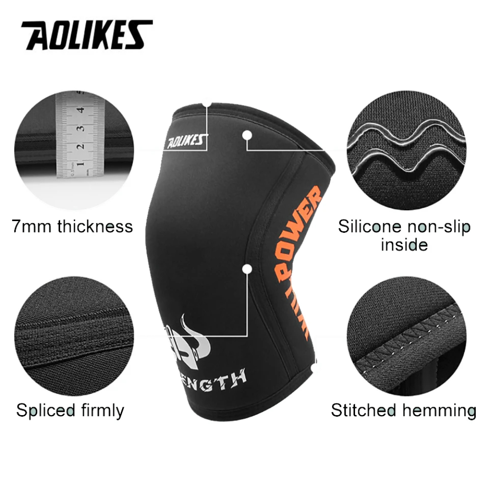 AOLIKES 1 Paar 7mm Neopreen Sport Kniebeschermers Compressie Gewichtheffen Druk Crossfit Training Kniebeschermers Ondersteuning Vrouwen Mannen