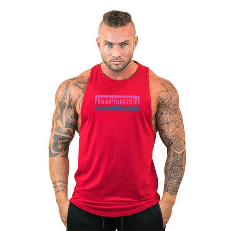 Fitness hengittävät topit miesten rento hihaton o kaula liivi urheiluvaatteet puuvilla miesten kuntosalivaatteet kehonrakennus aluspaita: Punainen / Xl