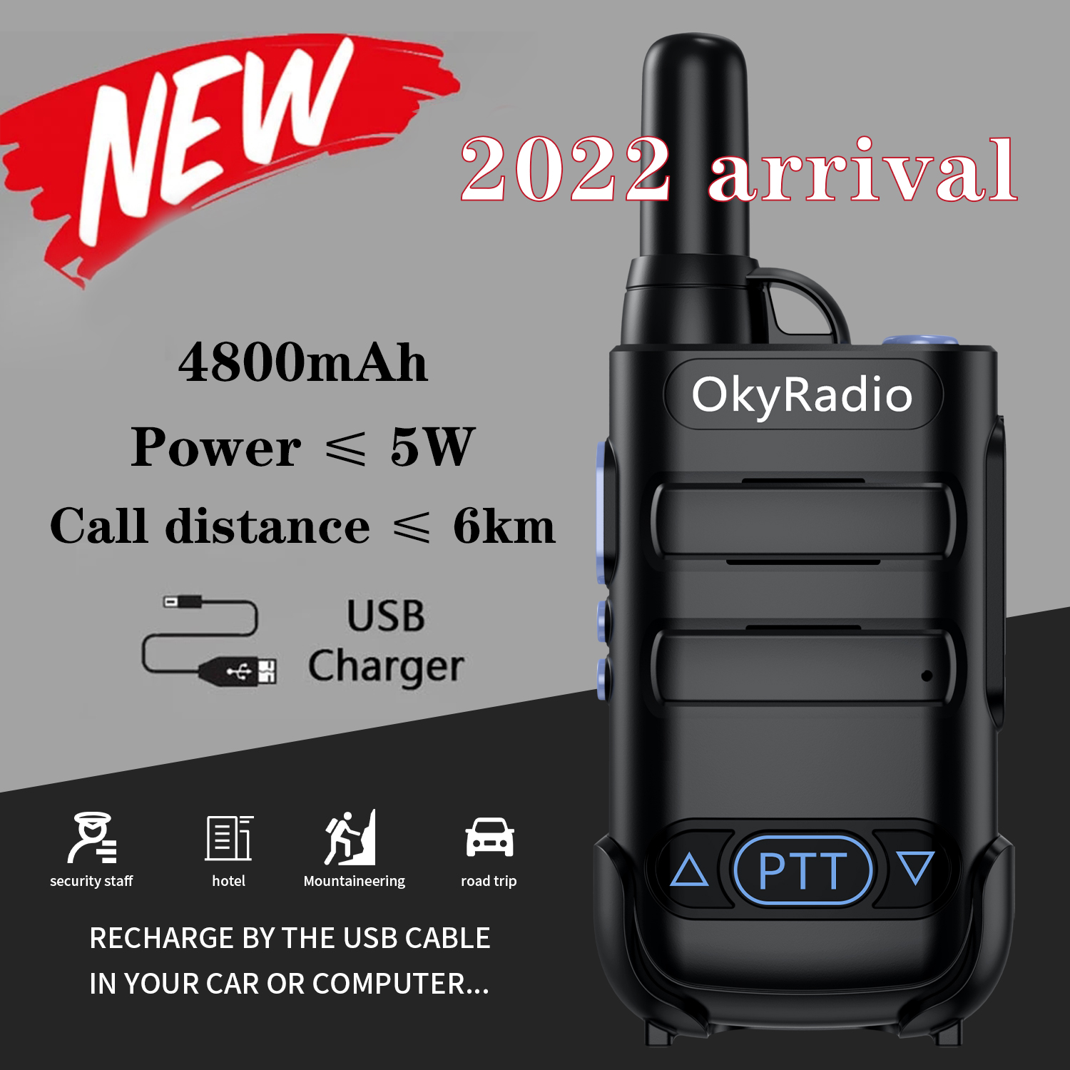 4800mah okyRadio 5w Portable Waterproof Walkie Talkie 6km Talking Distance Suitable for Construction Site Outdoor