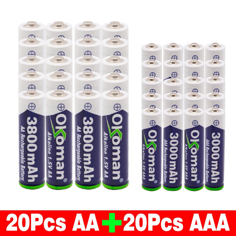 High capacity 1.5V AAA 3000mAh Alkaline Rechargeable battery + 3800 mAh AA Alkaline battery for LED light toy clock MP3 player: Yellow
