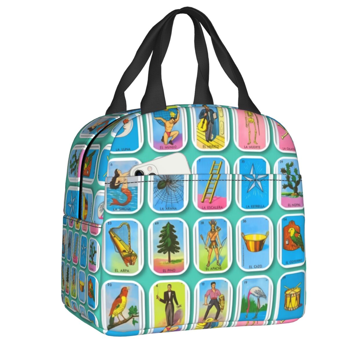Custom La Maceta Flower Pot Loteria Card Mexican Bingo Lottery Insulated Lunch Bag for Women Leakproof Thermal Cooler Bento Box: GRAY