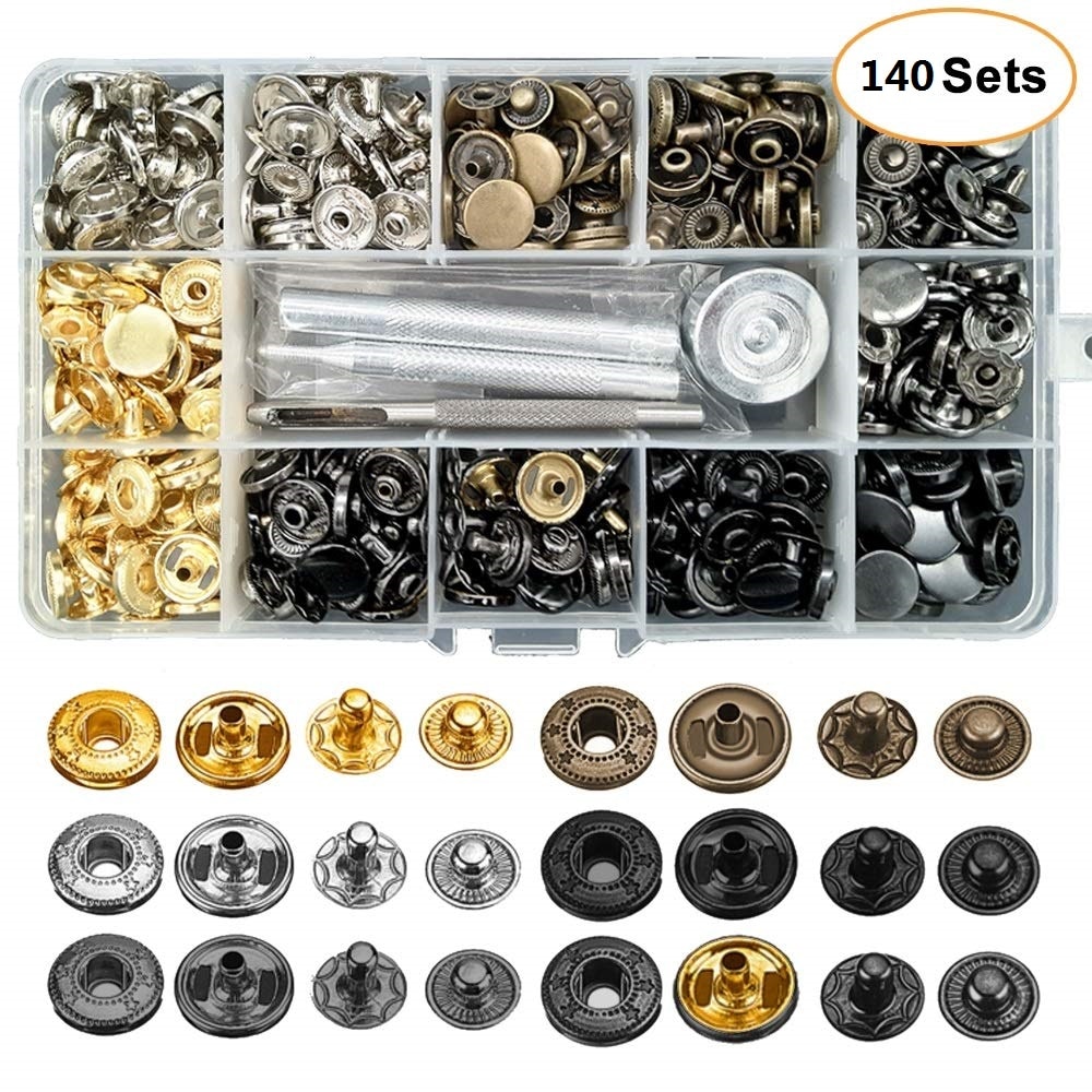 Leather Snap Fasteners Kit,12mm Metal Button Snaps Press Studs Clasps Buttons Sewing Buttons for Clothes,Jackets