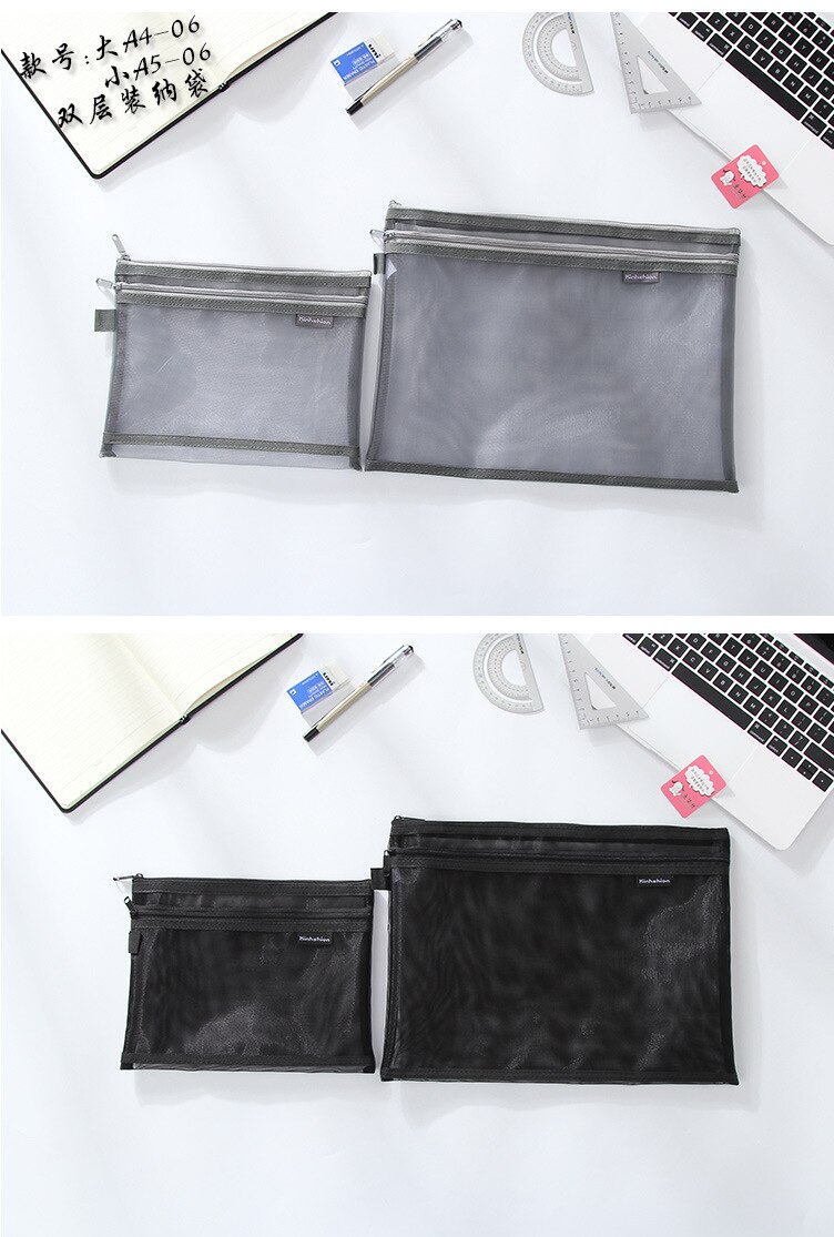 Deckel 1 stücke/freies shiping A4A5 transparent Gittergewebe doppel-reißverschluss tasche Schüler datei tasche bleistift fallen ordner kosmetik tasche datei Halfter