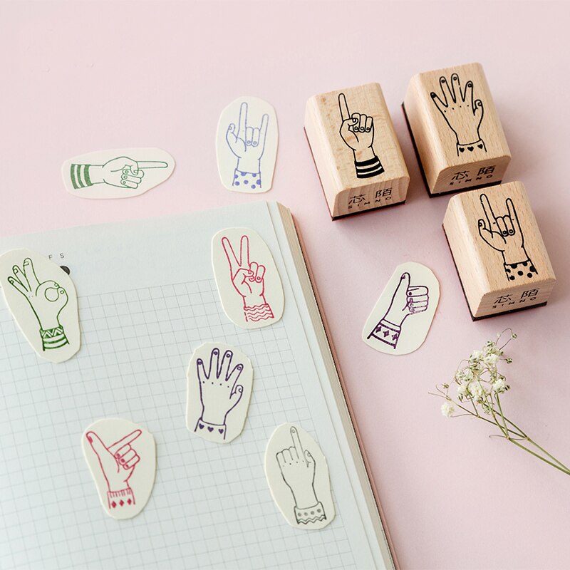Sello de goma de madera para decoración de series de gestos Vintage de XINAHER, sellos para álbum de recortes, papelería, sello estándar para manualidades DIY