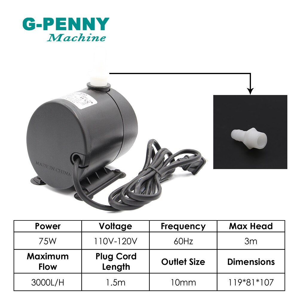 Water Pump 75w110-120V Brushless Motor pump max head 3m,max flow 3000L/H Multi-function submersible water pump