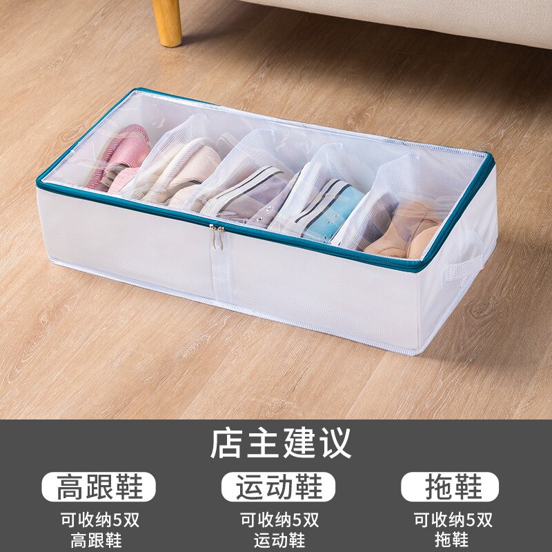 Foldable Drawer Organizer For Shoe Adjustable Bed Bottom Shoe Storage Box Large Capacity Dust-proof Shoe Box Washable And Foldab: blue small