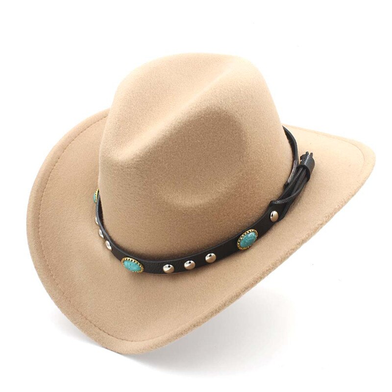 Kvinder mænd uld hul western cowboyhat gentleman filt cowgirl jazz ridesport sombrero kasket str. 56-58cm s35: Khaki