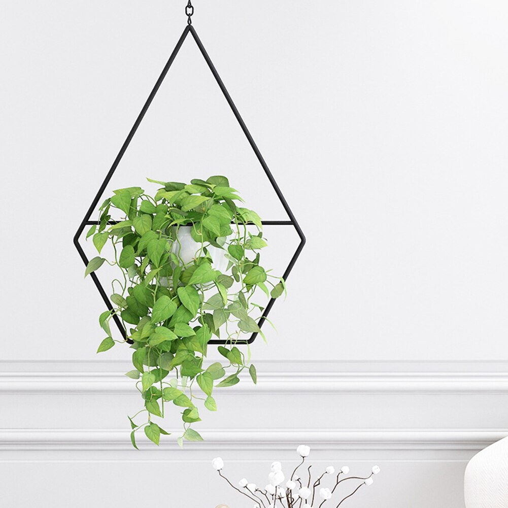 Iron Art Hanging Plants Holder Garden Balcony Flower Pot Air Plants Rack Container Geometric Flower Decoration Stand