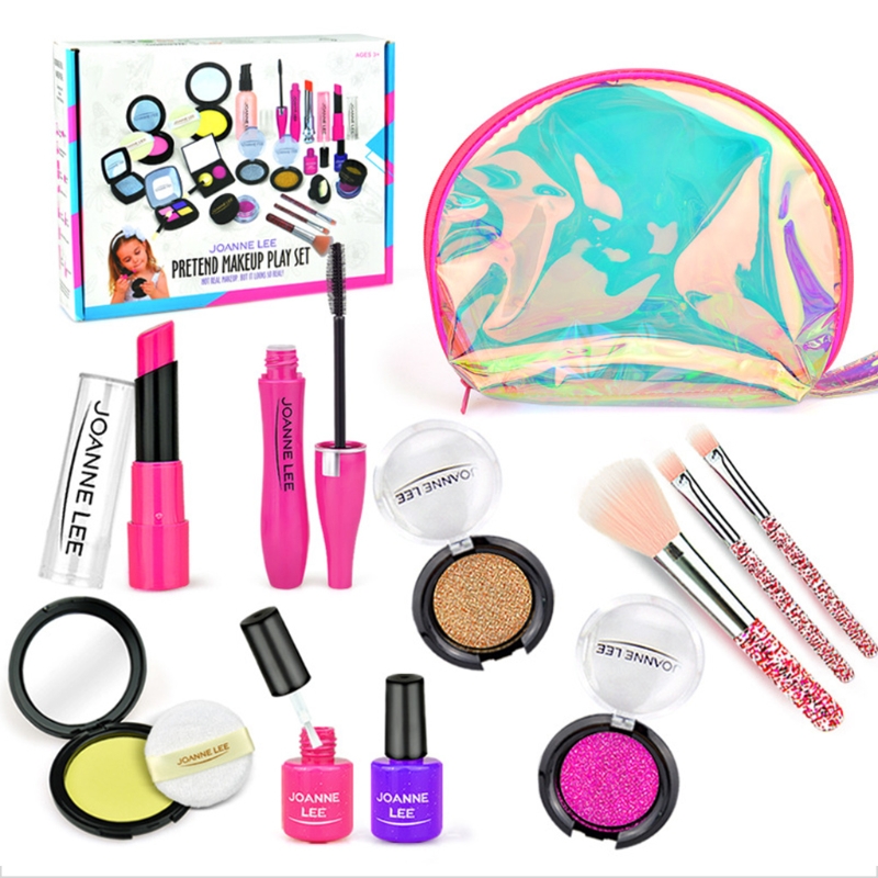 Girls Make Up Toy Set Pretend Play Princess Pink Makeup Beauty Safety Non-toxic Kit Toys for Girls Dressing Cosmetic Travel GXMB: D