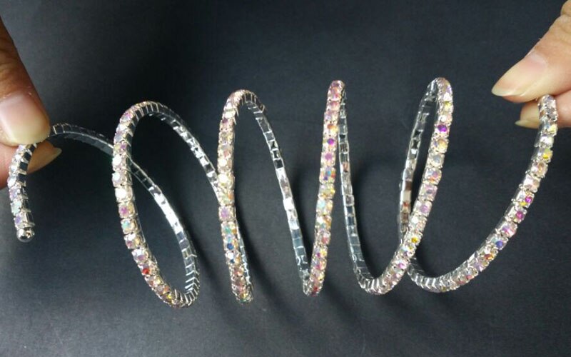 TDQUEEN Armreifen Silber Überzogene Pulseiras Armband Kristall Strass Multi-reihe Spiral Armreif Armband für Frauen