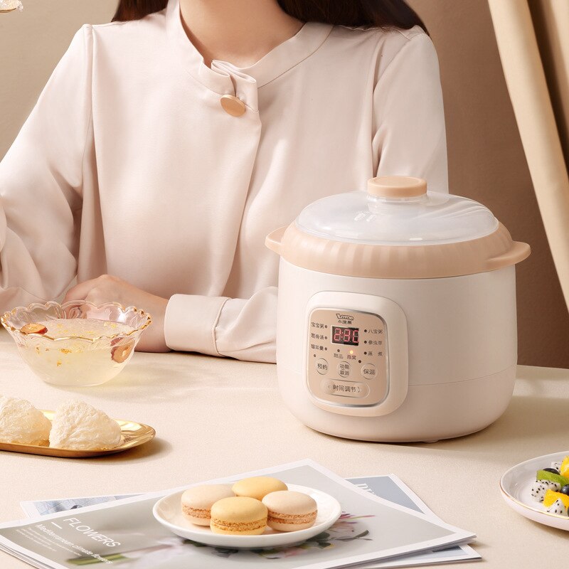 220V 1L 200w Automatic Electric slow cooker White porcelain boiling soup porridge Stew 24hours timing insulation Anti-dry