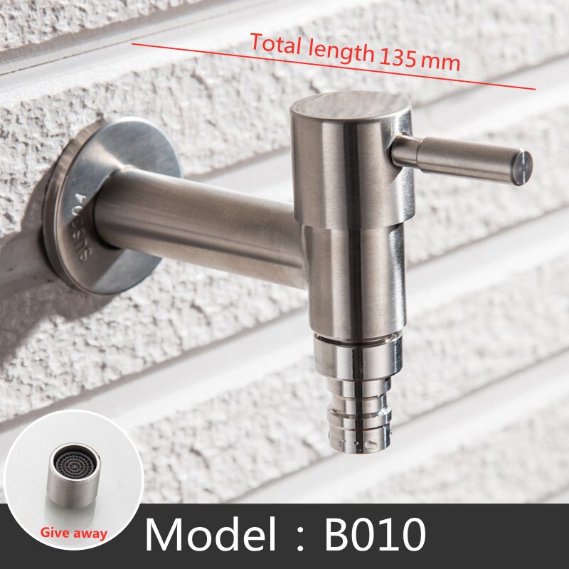 Wall Mounted 304 Stainless Steel Garden Faucet Home Single Cold Water Tap Washing Machine Sink Mop Pool Outdoor Faucet: B010