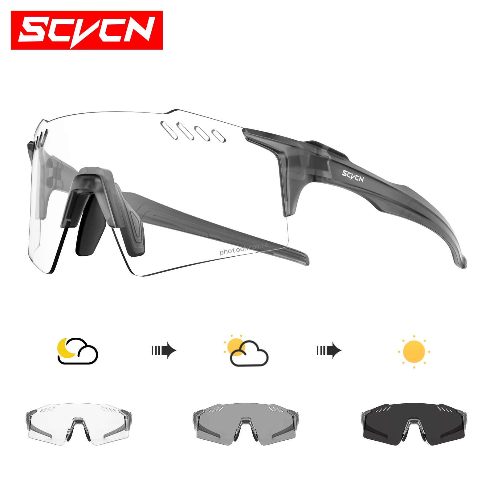 SCVCN gafas de sol fotocromáticas para exteriores, gafas deportivas para ciclismo, gafas para hombre, gafas de escalada MTB, gafas para mujer para conducir en bicicleta: Castaño