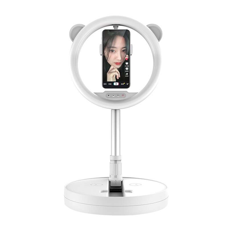 Universal 11 Inch Phone Selfie Fill Ring Light Dimmable LED Light 3300-6000K Camera Folding Tripod For Makeup Video Live Studio: White