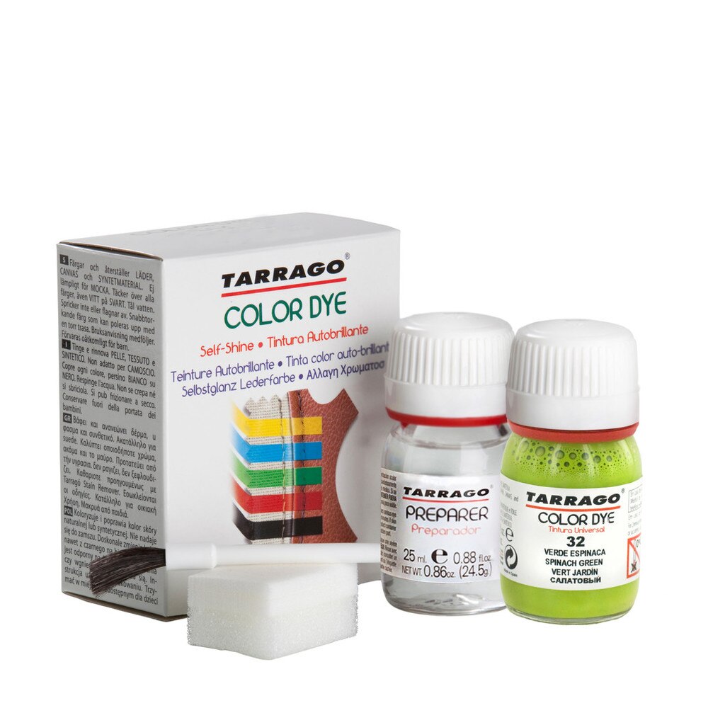 Tarrago | Self Shine Color Dye 25ml Kit | Tintura para Zapatos y Preparador | Para Rozaduras y Desgastes | Verde Espinaca (32)