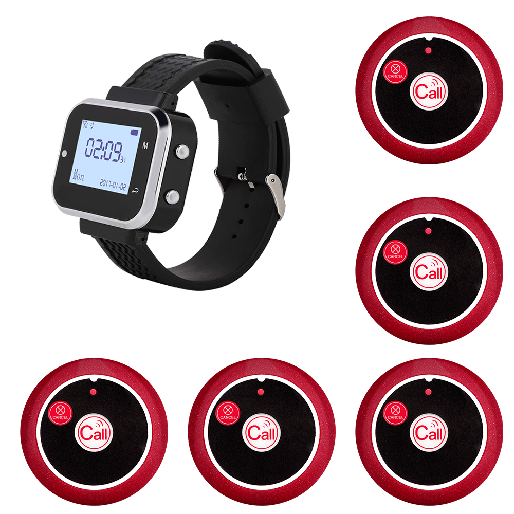 Fast 5 Call Button 1 Wrist Watch Pager Restaurant Wireless Calling System Transmitter Paging Cafe Waiter Service Buzzer: Khaki