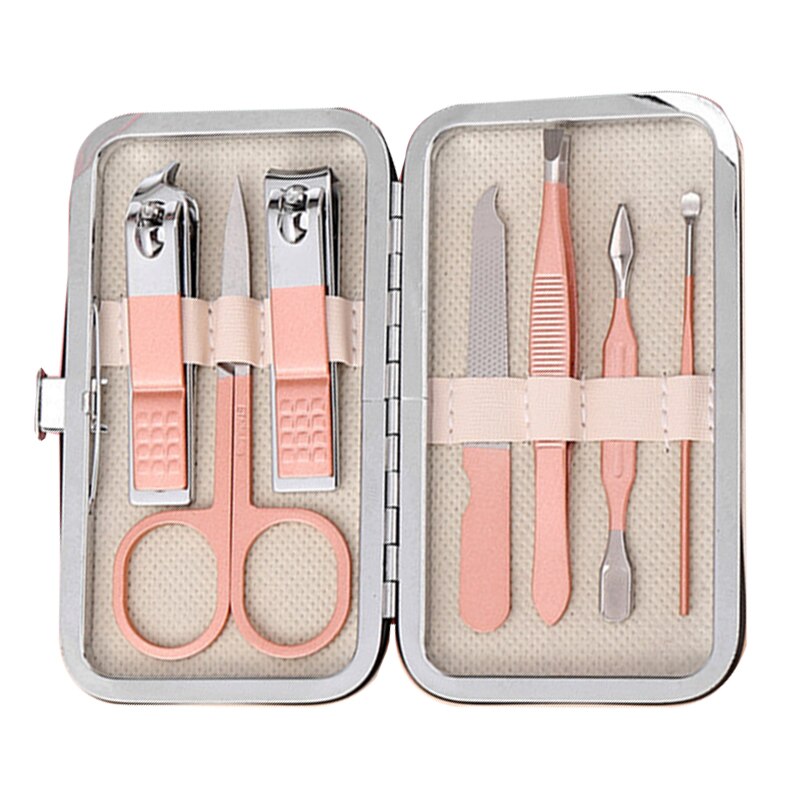 7/10/12/15/18Pcs/Set Nail Kit Set Rose Gold Stainless Steel Multifunction Manicure Set With Luxurious Travel Case: 7Pcs
