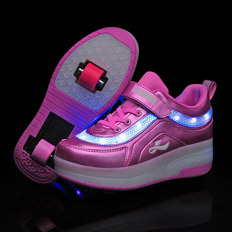 Heelys Usb Opladen Led Sneakers Twee Wielen Jongens Meisjes Roller Skate Casual Schoen Met Roller Kids Meisje Sport Schoenen: Roze / 13.5