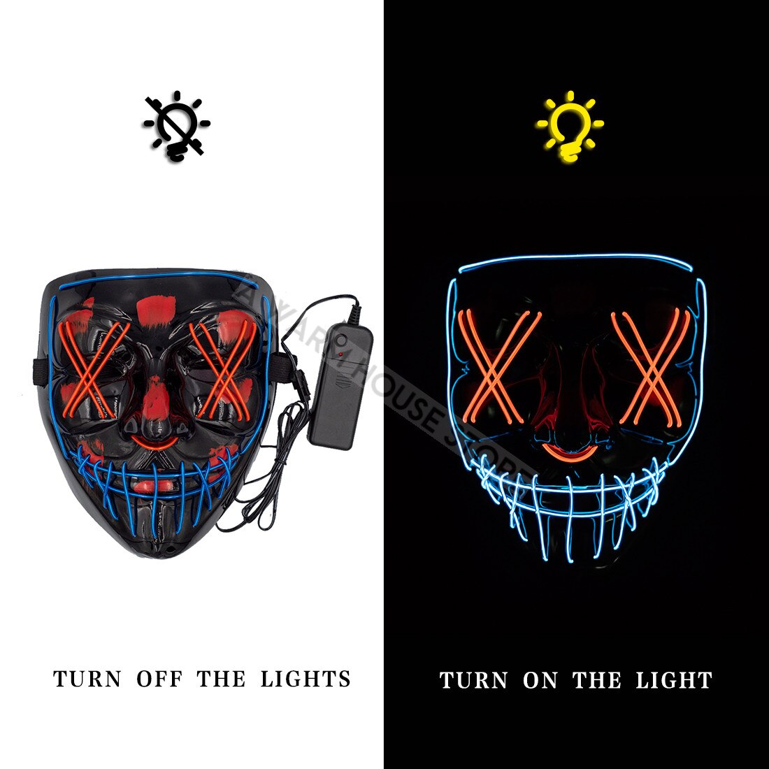 Led Mask Halloween Party Masque Masquerade Masks Neon Maske Light Glow In The Dark Mascara Horror Maska Glowing Masker Purge: Blue and red