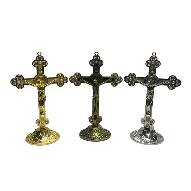 Cross Ornament Christus Katholieke Cross Staan/Muur Opknoping Beeldje Voor Home Auto Kerk Desktop Decoratie 2022