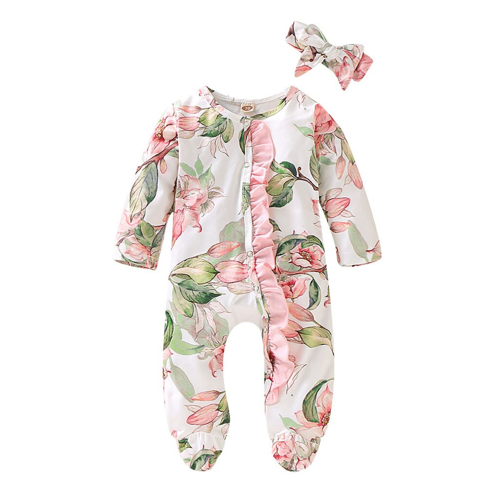 Baby Kleding Pasgeboren Baby Meisje Jongen Baby Nachtkleding Betaalde Sleeper Romper Hoofdband Baby Kleding Outfits Jumpsuits Rompertjes Playsuit: 6-12 Months