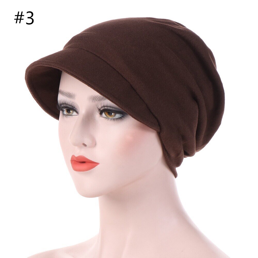 1 pcs Women warm hats solid soft 6 Colors Cotton Caps with brim: 3
