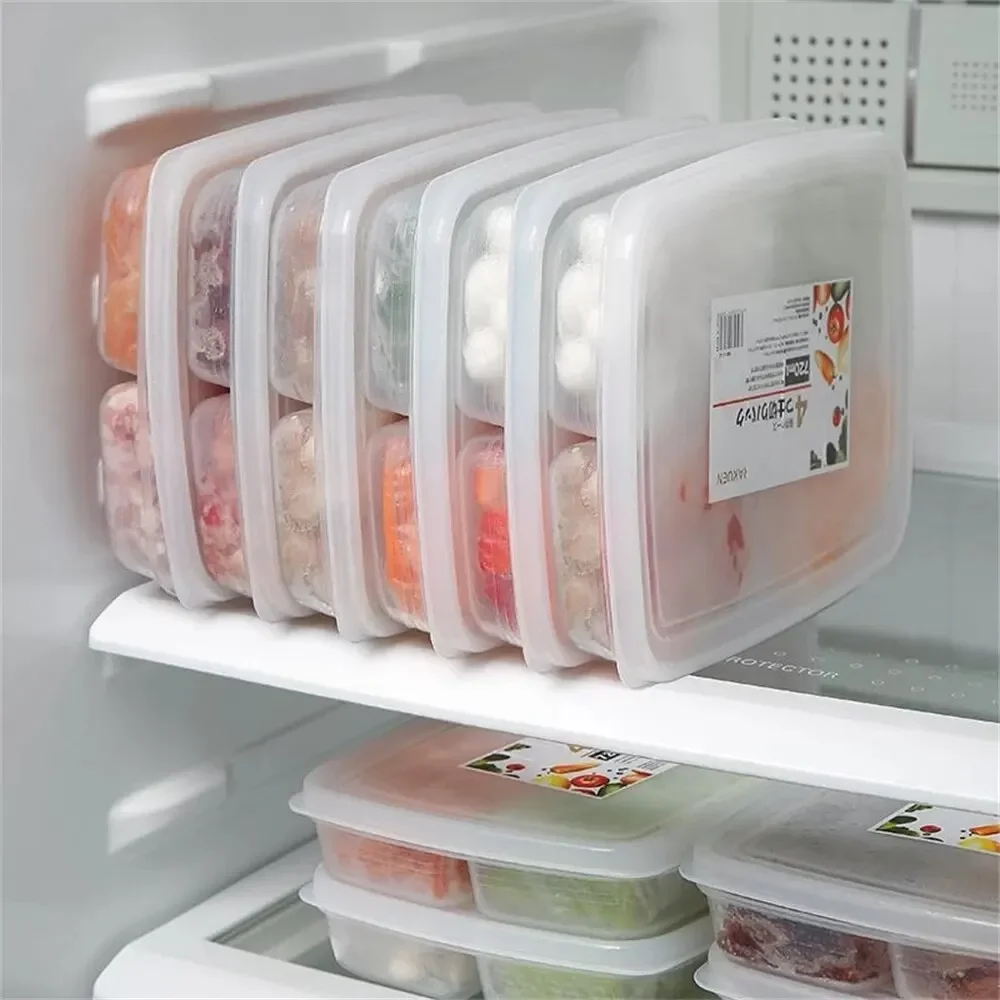 4 Gitter Lebensmittel-Aufbewahrungsbox, tragbares Fach, Kühlschrank, Gefrierschrank, Organizer, unterverpackt, Fleisch, Zwiebeln, Ingwer, transparentes Küchenwerkzeug, 1 Stück