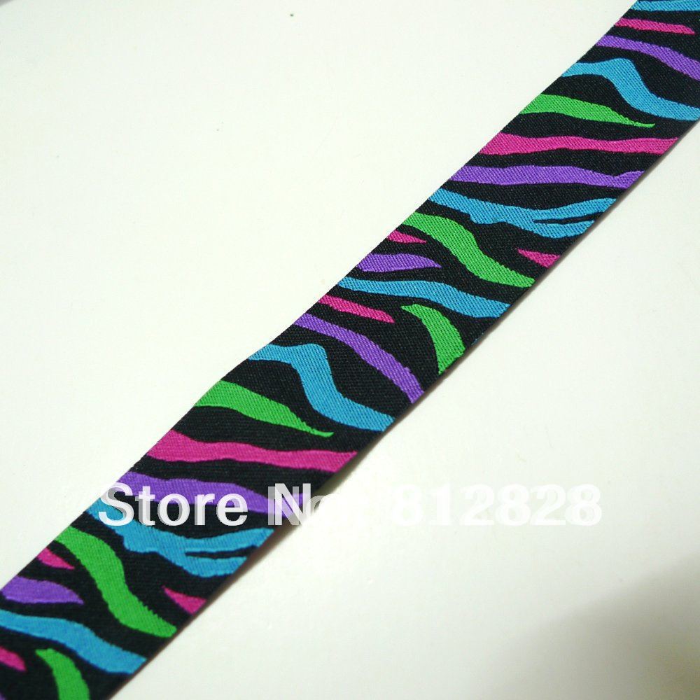 7/8 ''22mm Wide Regenboog Zebra Print Zwart Tone Jacquard Geweven Lint Voor Halsband