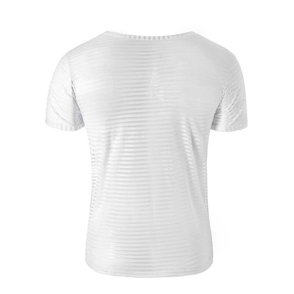 Unisex undertrøje sexet mesh gennemsigtige basisskjorter o-hals homoseksuelle korte ærmer slankende undertrøjer indvendige toppe pyjamas sovetøj