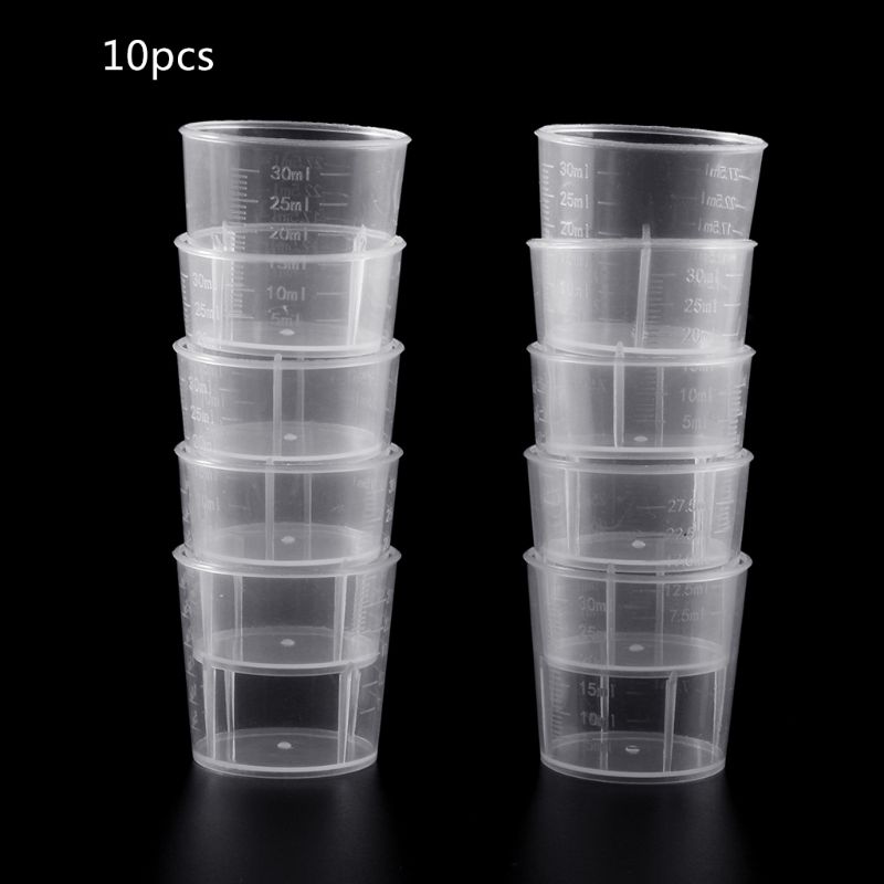 10Pcs Laboratory Bottle Lab Test Measuring 30ml Container Cups with Cap Plastic Liquid Measuring Cups