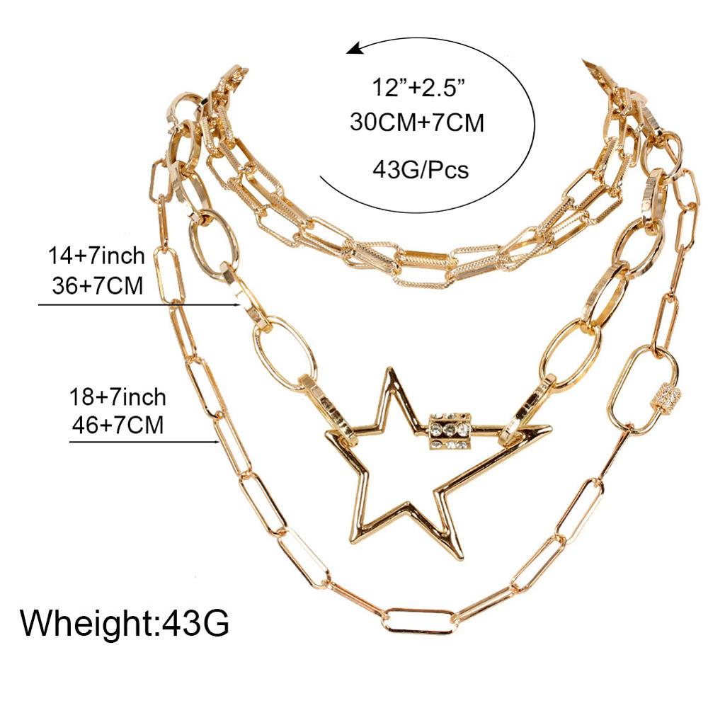 Lislesp Multi Schicht Gold Farbe Metall Stern Karabiner Chunky Kette Halskette für Frauen Vintage Aussage Choker Kragen Schmuck
